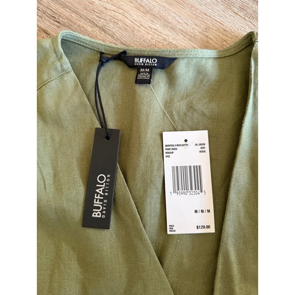 Buffalo by David Bitton Mariposa V Neck Button Front Dress Oil Green Size M NWT - Picture 8 of 8
